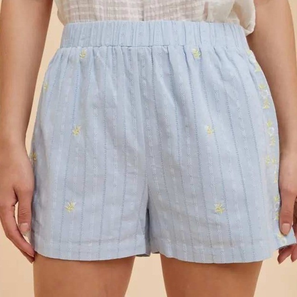 In Loom Womens Light Blue Floral Embroidered‎ Cotton Pull On Shorts Womens Small